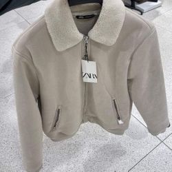 Men's Zara XL Cream Faux Suede Leather Sherpa Jacket