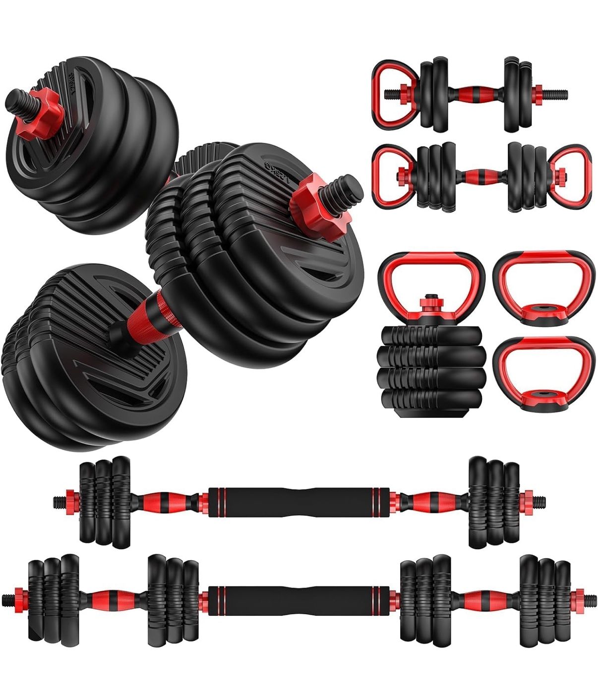 70LBS Adjustable Dumbbells, Free Weight Set with Connector, 4 in1 Dumbbells Set Used as Barbell, Kettlebells, Push up Stand, Fitness Exercises for Ho