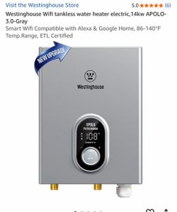 Westinghouse Wifi tankless water heater electric,14kw APOLO-3.0-Gray Smart Wifi Compatible with Alexa & Google Home, 86-140℉ Temp.Range, ETL Certified