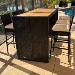 Outdoor Wicker Furniture,7-Piece, Acacia wood Bar Table Top 