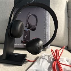 Wireless Headset with AI Noise Cancelling Microphone Bluetooth Headset - Bluetooth V5.2 Headphones with USB Dongle, Charging Base & Mic Mute for Compu