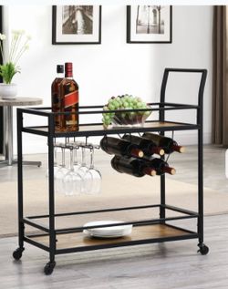 Industrial Bar Cart with Wine Rack
