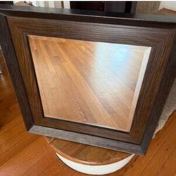 Wooden Frame Mirror With Raised Edges And Grain Details, Brown By Benzara