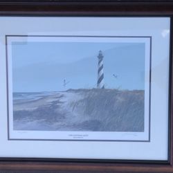 Nice Vintage Cape Hatteras Lighthouse Signed & Numbered Framed Lithograph 30x24”
