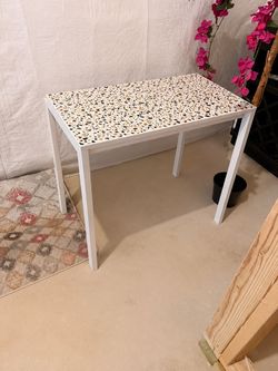 Small White Side Table with Terrazzo Top
