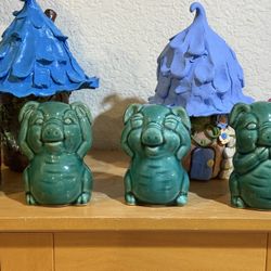 Vintage Emerald green hear No Evil, See No Evil, Speak No Evil Pigs
