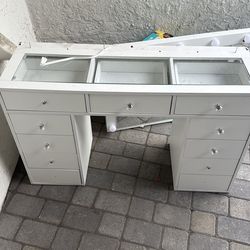 Vanity with mirror and lights