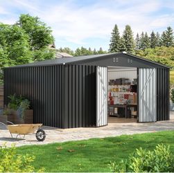 12 x 14 FT Metal Outdoor Storage Shed, Waterproof Garden Utility Shed with Lockable Door, All-Weather Storage Shelter for Bikes,Tool for Patio Lawn Ba
