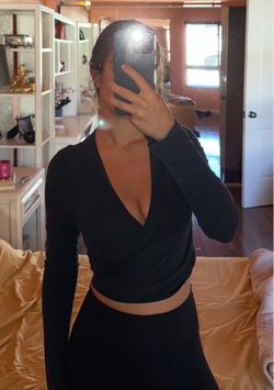 Brandy Melville Black long sleeve wrap top with tie detail
