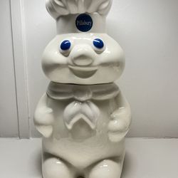 Vintage Advertising 1988 The Pillsbury Company Ceramic Doughboy Cookie Jar   condition chips, considering the age  condition (see photos)  Measures 12