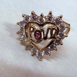 14K Gold & CZs Heart Ring 