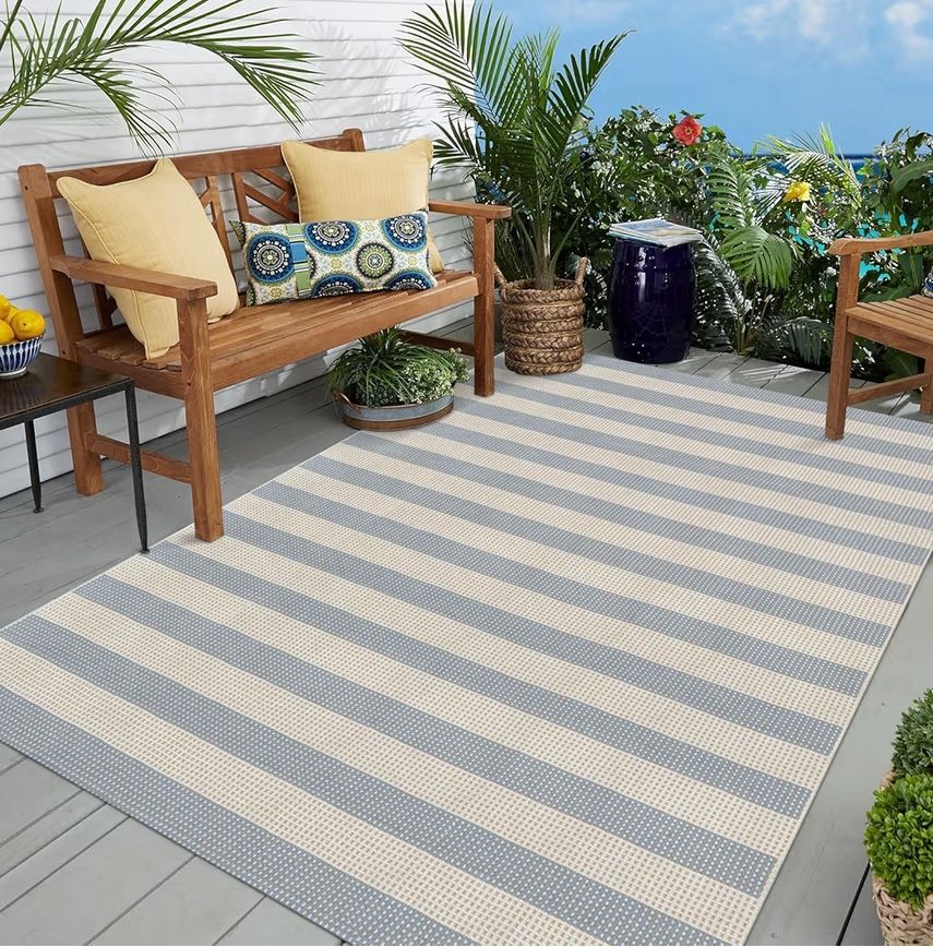 (4444-95) OJIA Striped Outdoor Area Rug 5'x7' Outdoor Rug, Washable Patio Rug Farmhouse Cotton Woven Bedroom Rugs Indoor Outdoor Rugs Living Room Carp