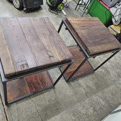 $100- Pair of rustic industrial-style side tables