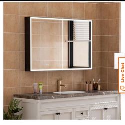 48 in. W x 30 in. H Rectangular Aluminum Double Door LED Medicine Cabinet with Mirror, Recessed or Surface Mount