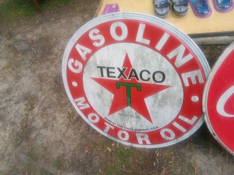 Large Texaco Gas & OiL Metal Sign or Large Coca-Cola Sign 