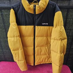 Levi's Men’s Arctic Cloth Retro Bubble Puffer Levis Jacket - Size L Yellow/Black