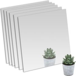 CALVANA 12"x12" Square Acrylic Mirror Sheet, 1.8mm Frameless Wall Mirror, Adhesive, 6-Pack (NEW)