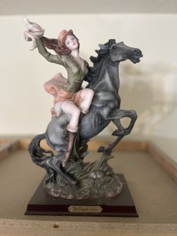 De Capoli collection-lady on black stallion sculpture 