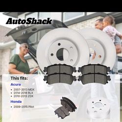 Coated Front Brake Rotors Ceramic Pads 2009-2015 Honda Pilot 2007-2013 Acura MDX