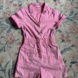 Pink Denim Short Romper Xs 