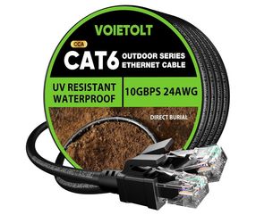 Cat 6 Outdoor Ethernet Cable 100 ft, 24AWG 10Gbps Cat6 Cable Cord Waterproof Direct Burial LLDPE UV Jacket, Internet Network Cable with 20 Ties Suppor