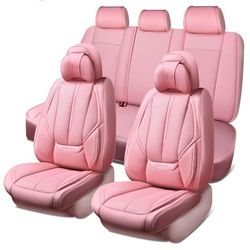 Universal Solid Pink Leather - 5 Seat Cover