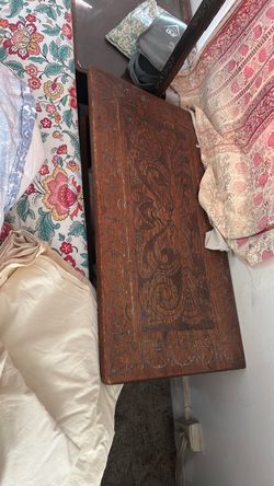 Antique Hand-Carved Wooden Storage Chest