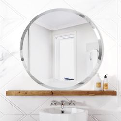 JACUKO Frameless Wall Mirror - 31.5 * 31.5 in Beveled Design Round Wall Mirror for Bathroom