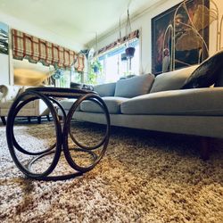 VTG MCM COUCH COMES W BOHO OTTOMAN & FUR THROW PILLOWS