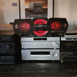 Vintage lot of electronics, Stereo System, AV,  DVDs, Casette Player