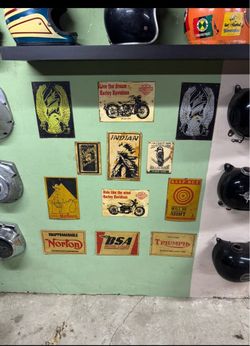 Harley vintage man cave signs helmet tanks