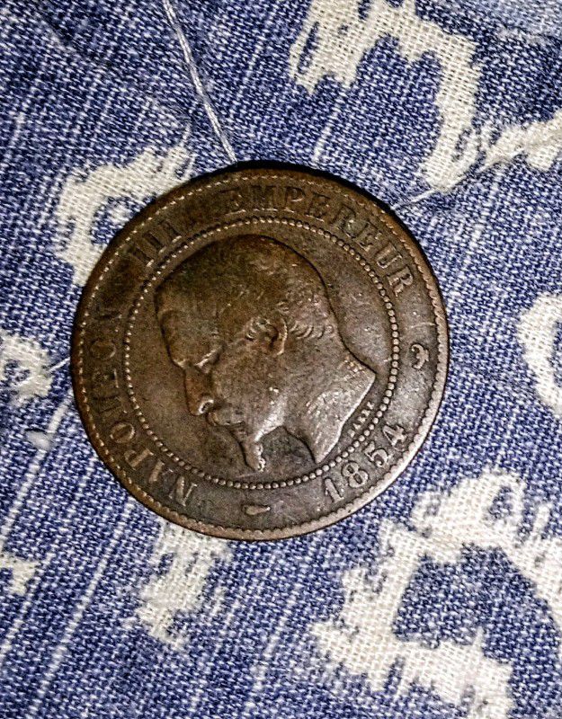 RARE 1854 FRENCH NAPOLEON III COIN 10 CENTAMINES