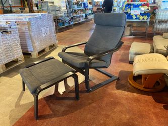 IKEA Black Frame Poang Chair with Ottoman