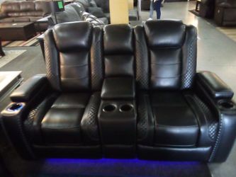 Reclining Leather Couch With LED Lights.