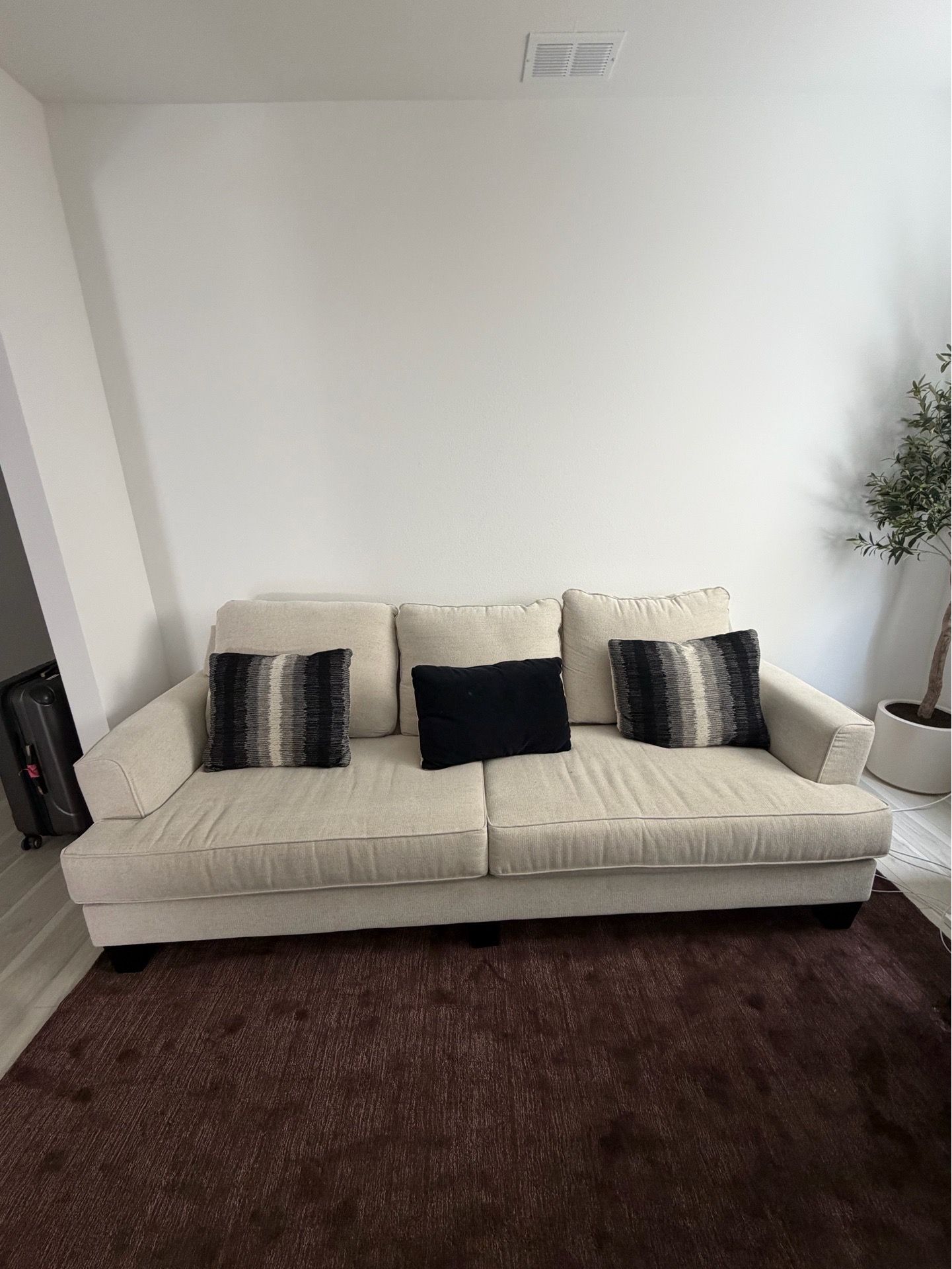 Living Spaces Elijah II Sofas (Two Matching 100” Couches) – Neutral Fabric