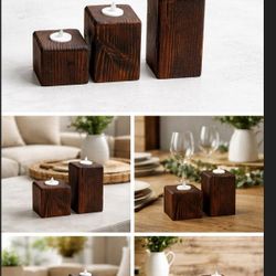 Wooden Tealight Candle Holders. Set Of 3.                  Hemet