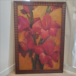 Framed Floral Art Painting on Wood - Original Excellent
