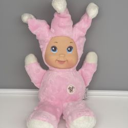 Goldberger baby's first tikka doll chime rattle pink minky dots vinyl face