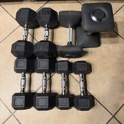Rubber coated dumbbells 15-35 weights 210lbs total firm price