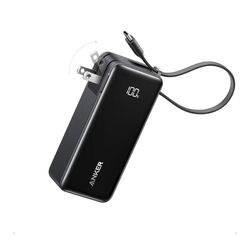 Anker Nano 3-in-1 Portable iPhone Charger, 10,000mAh Power Bank with Built-in USB-C Cable and Foldable Wall Plug, 30W Max Battery Pack