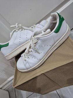 Green addidas shoes white