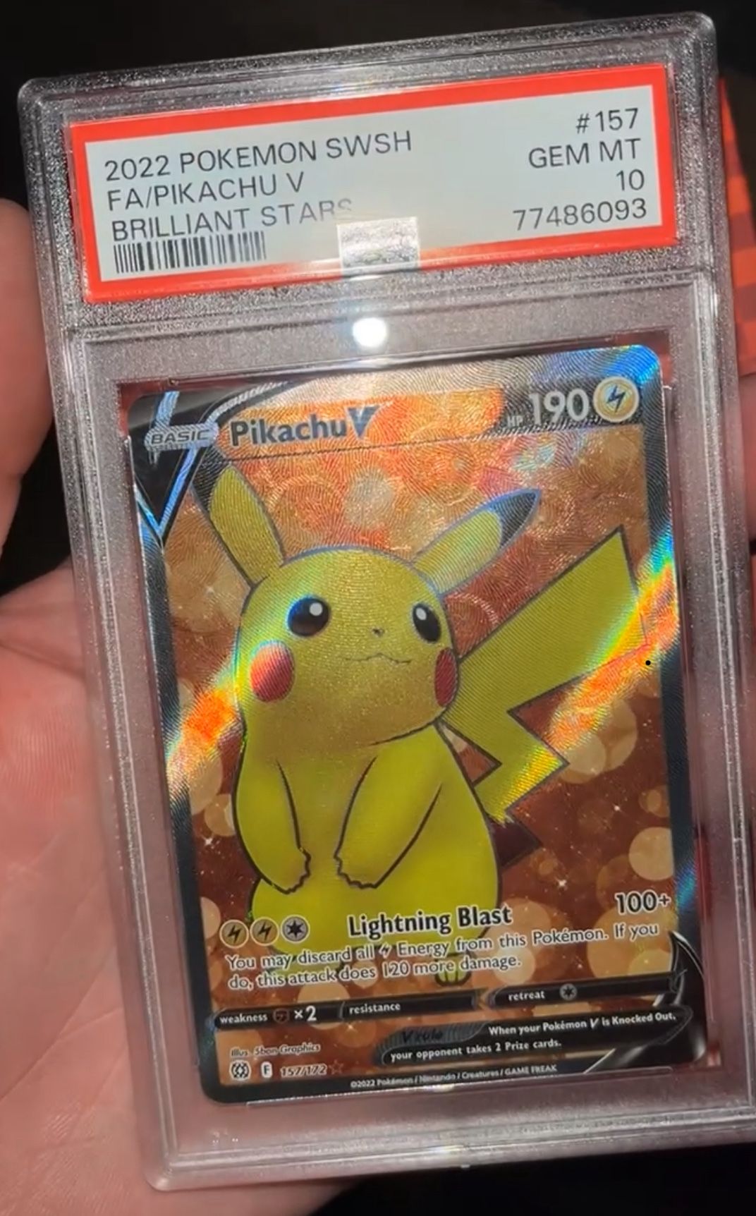 2022 POKEMON SWORD & SHIELD BRILLIANT STARS #157 FA/PIKACHU V BRILLIANT STARS Psa Gem Mt 10