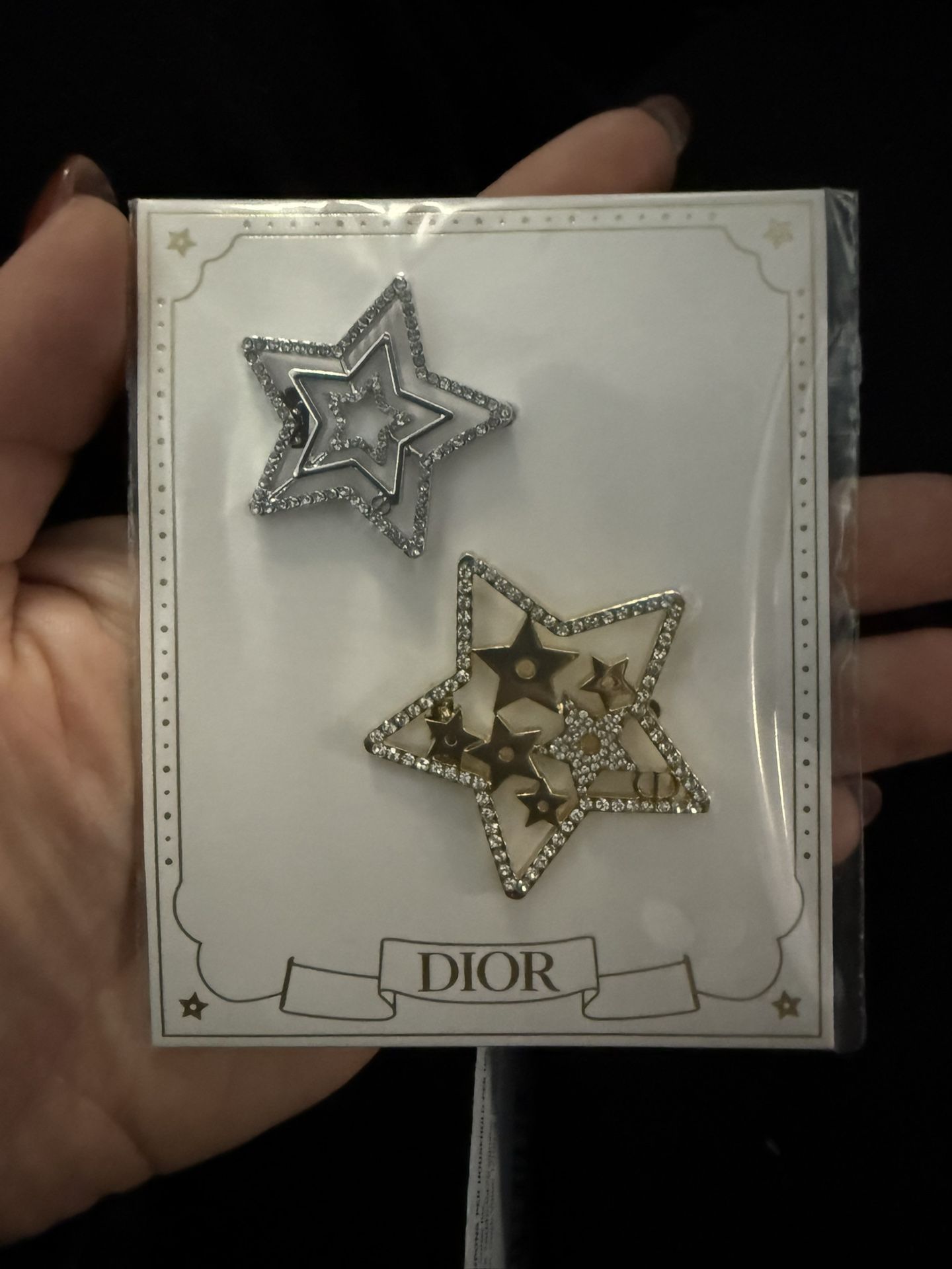 Christian Dior Holiday Gold and Silver Star Hair Clips, NWT