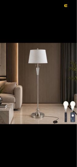 Brushed Nickel Floor Lamp with White Shade