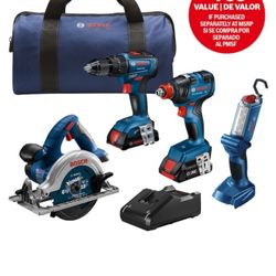 Bosch 4-Tool Brushless Power Tool Combo Kit with Soft Case (2-Batteries Included and Charger Included)
