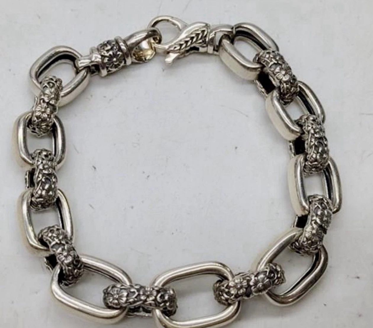 FREE SHIPPING! JAI by JOHN HARDY 925 STERLING SILVER FLOWER FORGET ME NOT LINK BRACELET 8”  