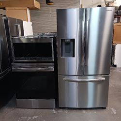 Refrigerator Samsung (2021) French Door- Stove Electric And Microwave In Stainless Steel Combo Delevery 