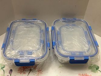 Set of 8 glass food storage dishes canisters with plastic snap lid; 2 large 8x6x2.25 & 2 small 6x4x1.75 New