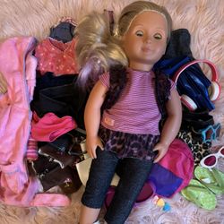 Our Generation Girl Doll Blond/putple Hair Very Good Condition, Original Outfit+ Random Extra Outfits Not Part Of