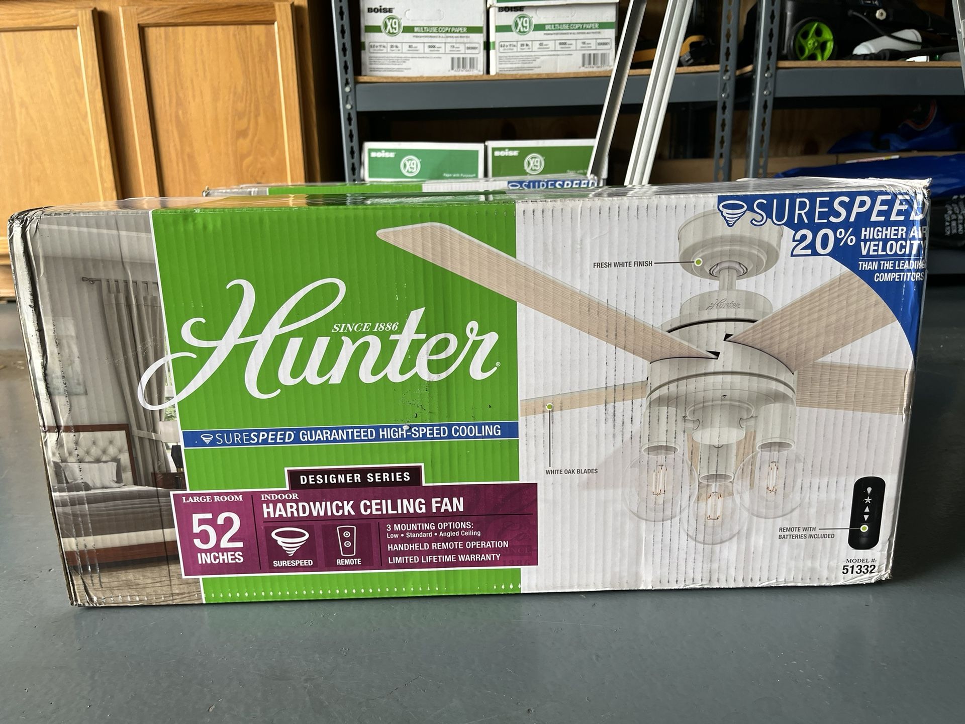 52 inch Hunter Hardwick with LED Light Ceiling Fan (Brand New & Sealed)